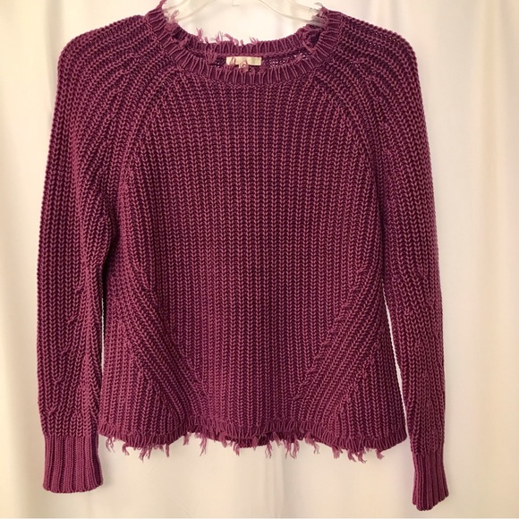 Lisa Todd Shabby Chic Raw-Edge sweater S Purple Pop distressed frayed - Picture 2 of 5